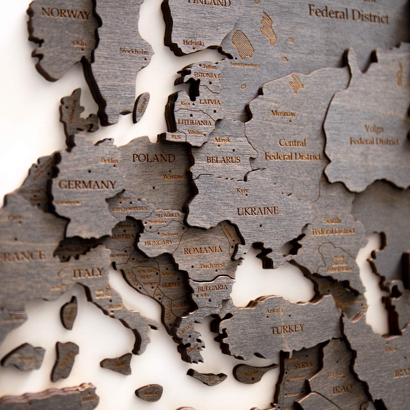 Ebony 3d wooden world map. Wall wooden decor. Ksilart