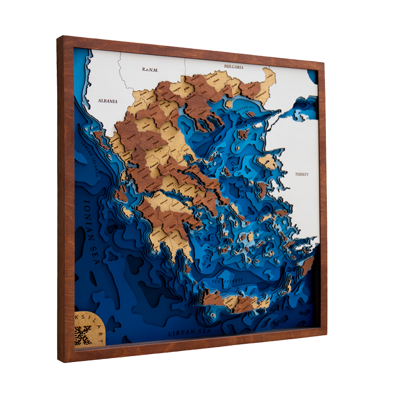 Bestseller Βαθυμετρικός ξύλινος χάρτης πολλαπλών επιπέδων της Ελλάδας. Classic