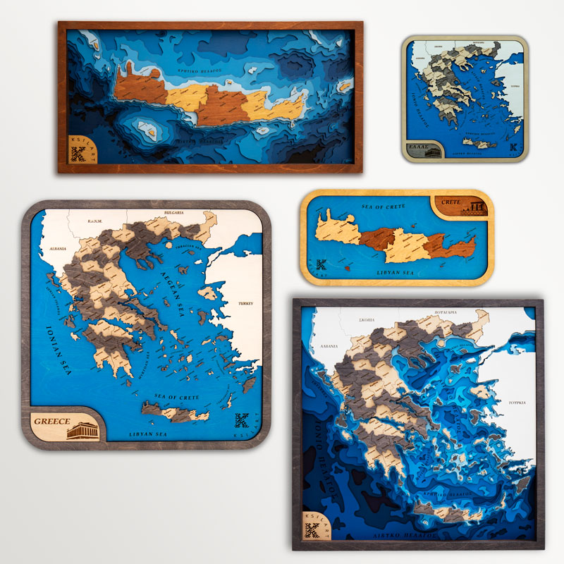 Μενού για όλους τους ξύλινους χάρτες της Ελλάδας και της Κρήτης