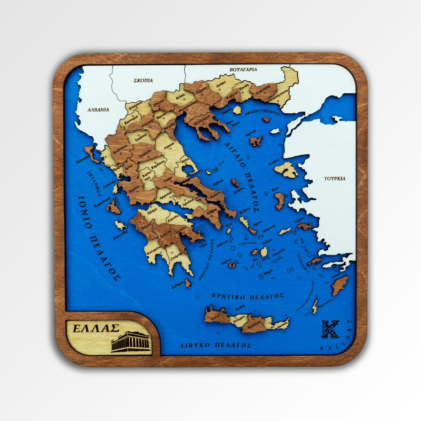 Mini 3D Wooden Map of Greece. Wall decor. Wooden country mini maps by Ksilart