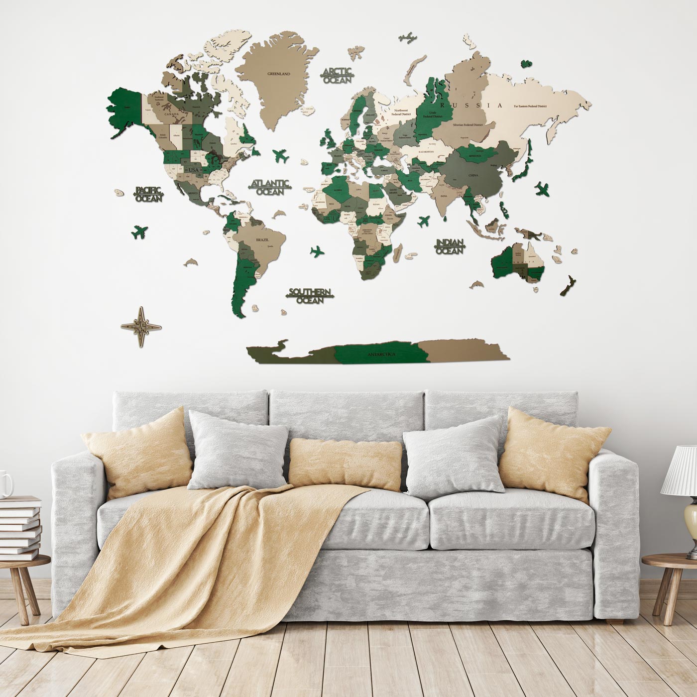 3d wooden world map. Wall wooden decor. Сamouflage colors by Ksilart