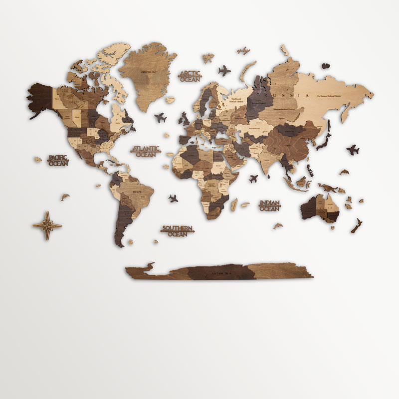 Wooden world maps for wall. Classic collection of wooden world maps. Ksilart. Wall decor