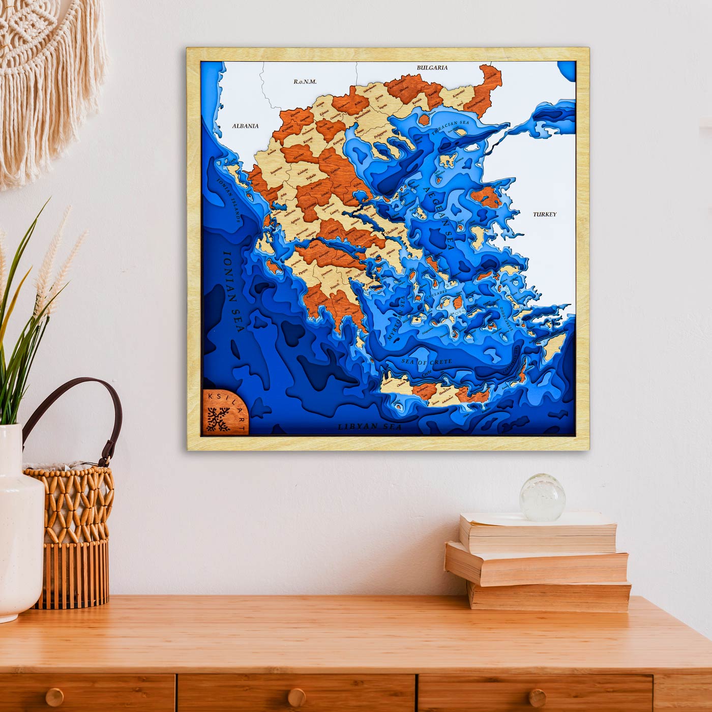 Layered Wooden Map Of Greece. Classic Reversed. Ksilart