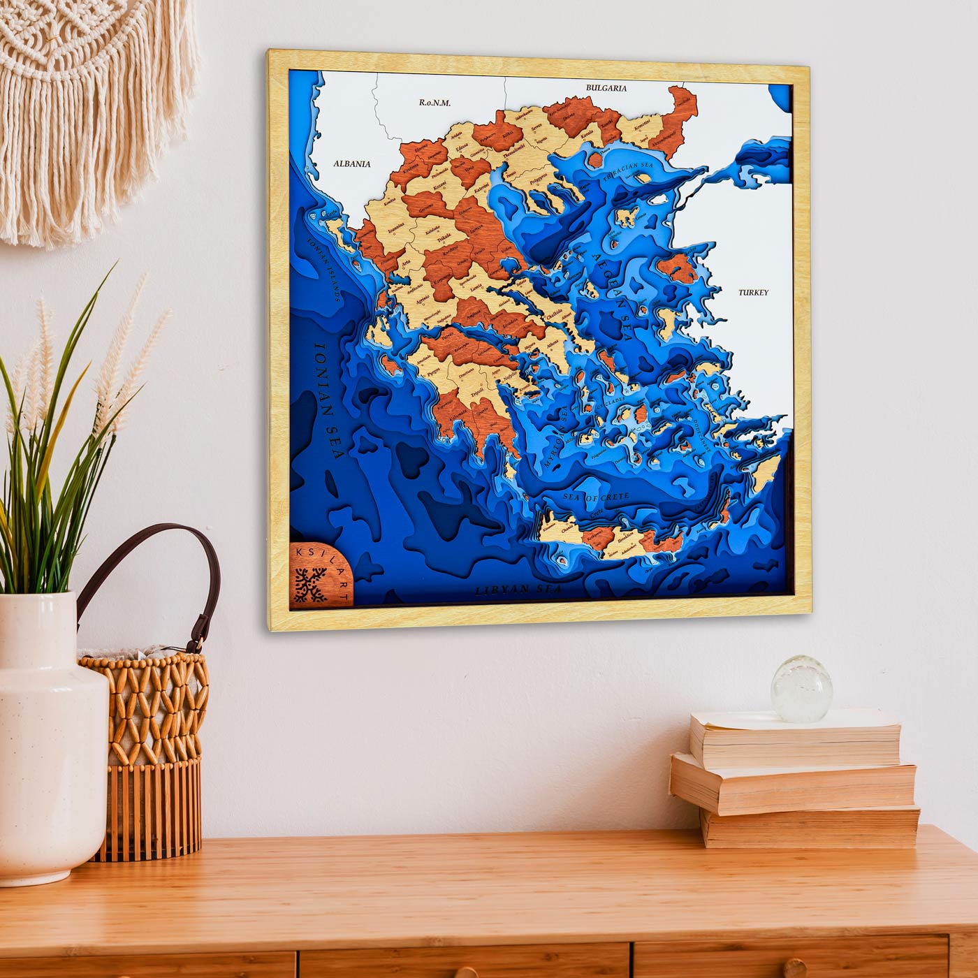 Layered Wooden Map Of Greece. Classic Reversed. Ksilart