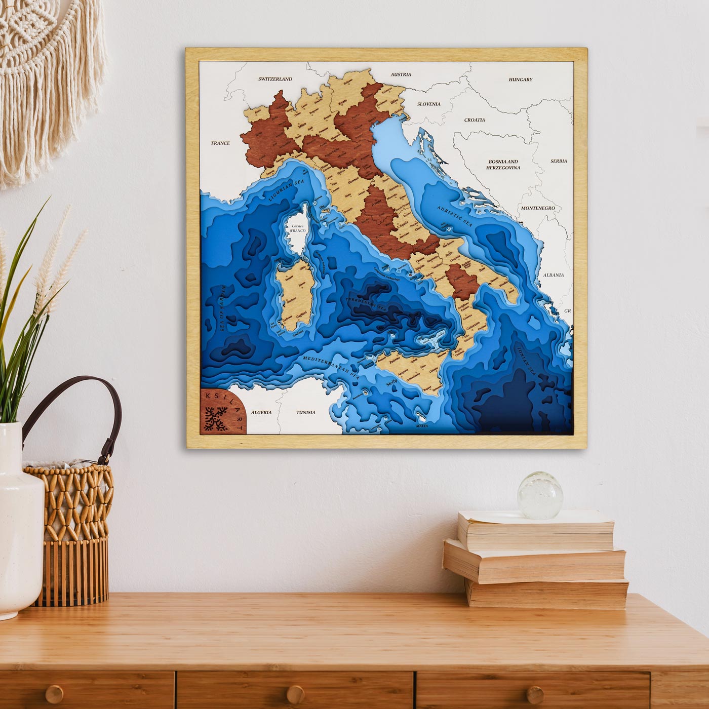 Layered Wooden Map Of Italy. Classic Reversed. Ksilart