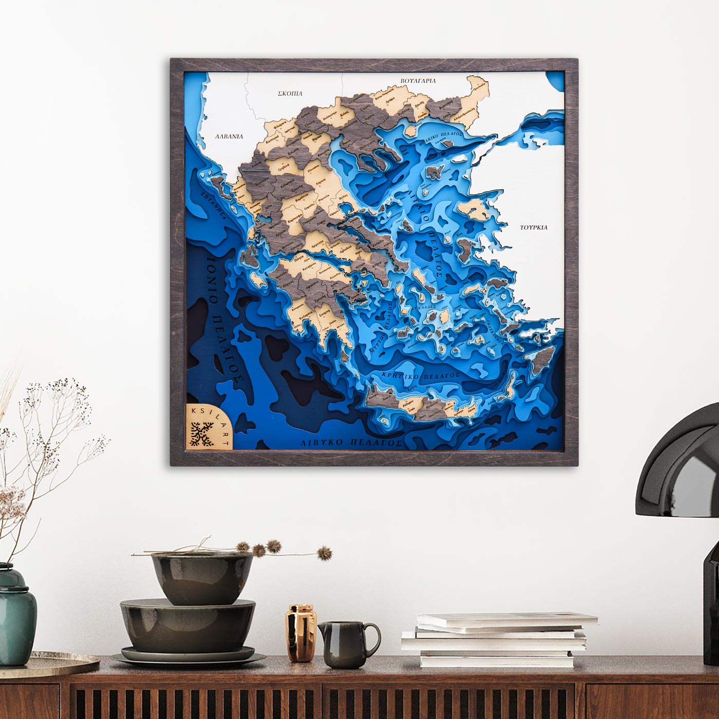 Layered Wooden Map of Greece. Wenge Color
