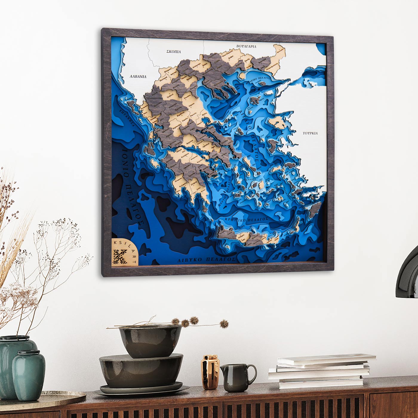 Greek Wooden layered Map. Wenge Color