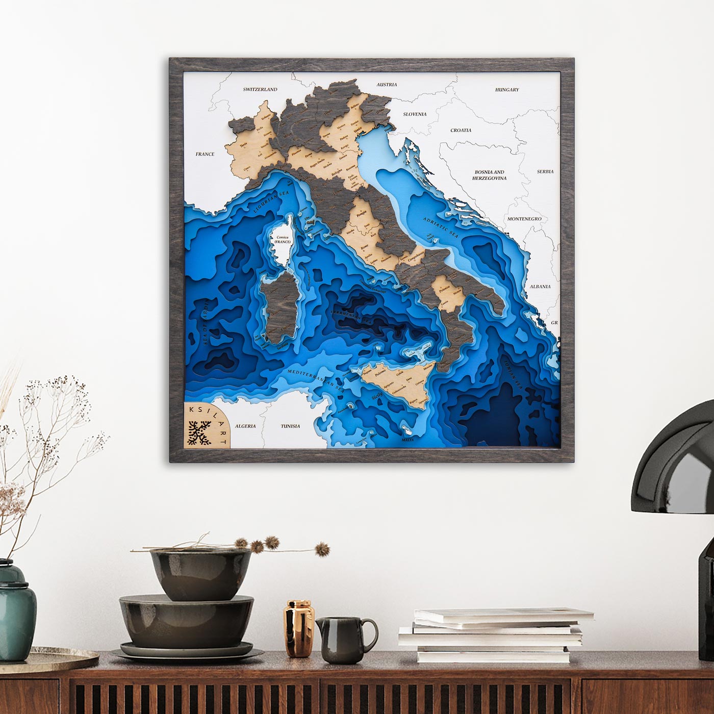 Layered Wooden Map of Italy Wenge color
