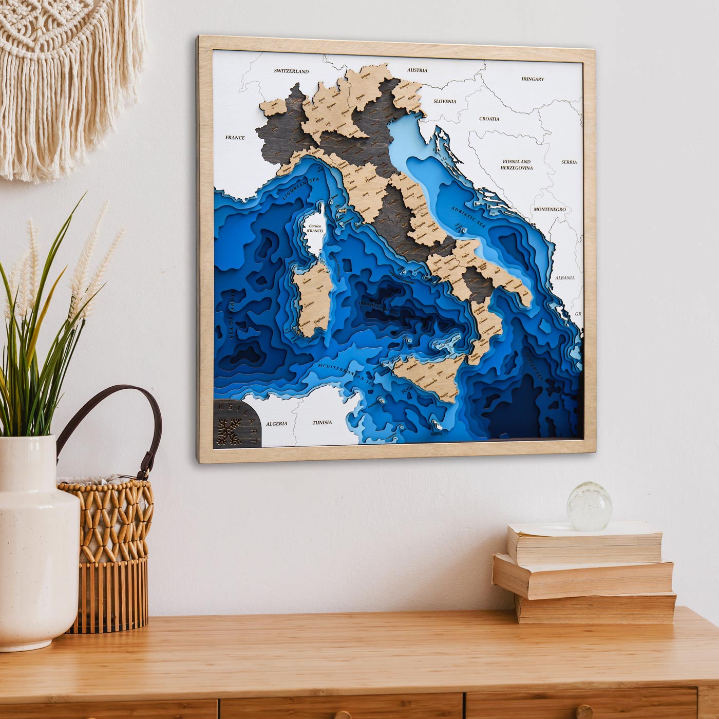 Italian Wooden layered Map.